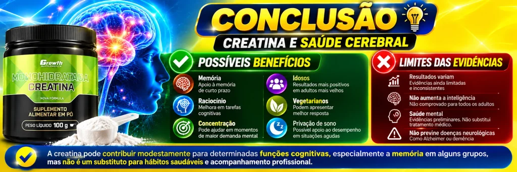 Creatina Faz Bem para o Cérebro? Memória e Saúde Mental 7 Conclusão: faz bem, com expectativa realista